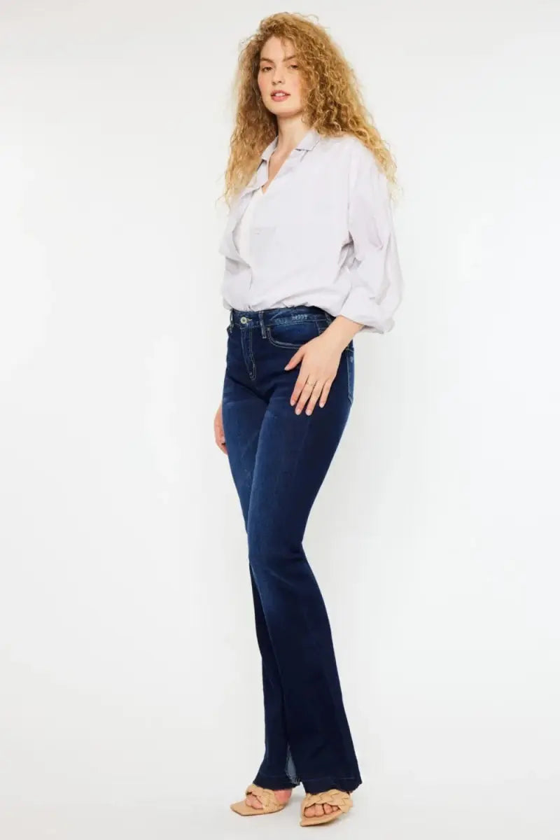 Kancan Mid Rise Slim Flare Jeans in Dark Stonewash - Love Salve